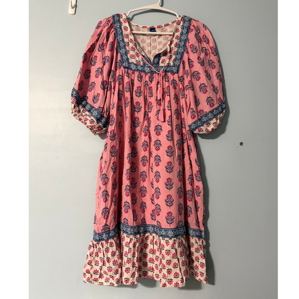 Old Navy Size S Pink Floral Block Print Boho Mini Dress Puff Sleeve Tall 2329
